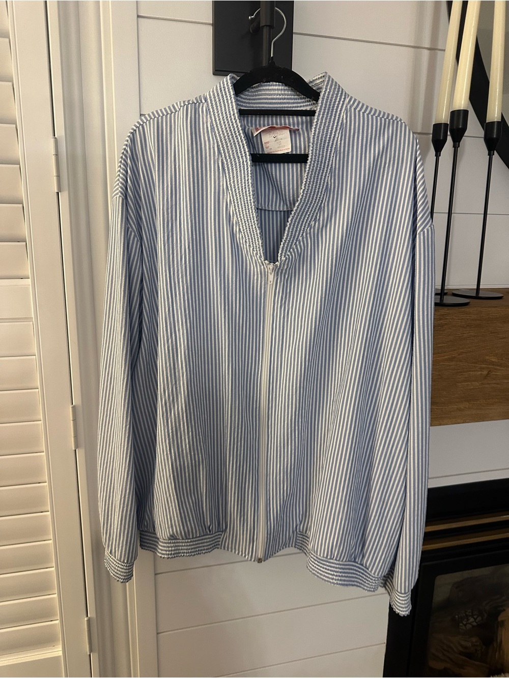 Vintage Striped Utility Jacket in Light Blue and White